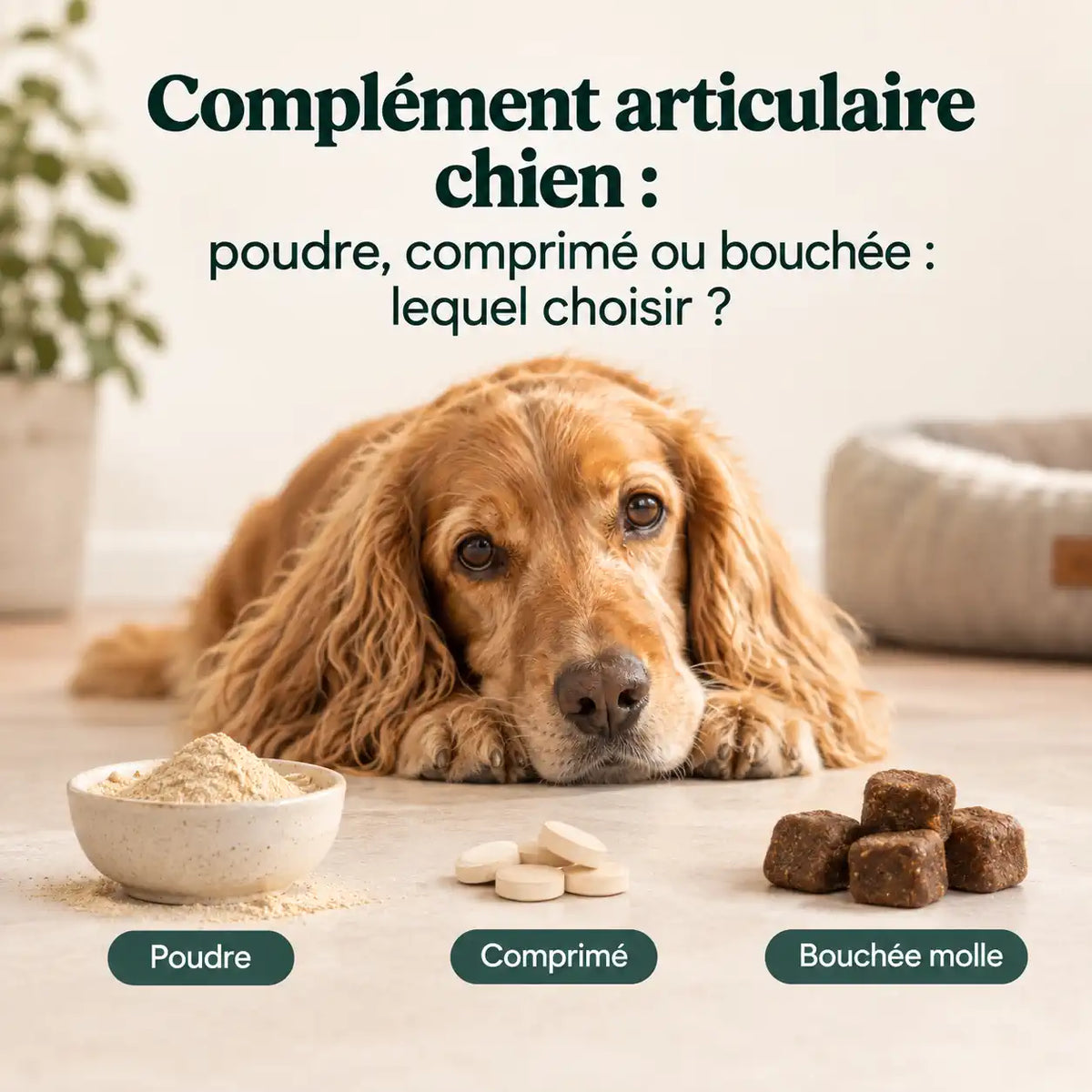 Complément articulaire pour chien en poudre, comprimé ou bouchée